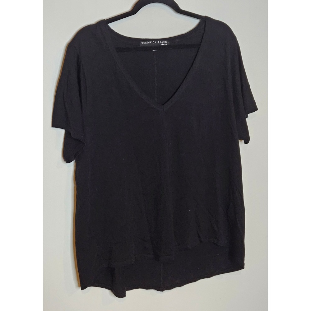 Veronica Beard Jeans 2XL Black 100% Pima Cotton V Neck Chic Short Sleeve Tee